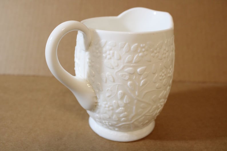 Vintage Milk Glass Creamer/pitcher Large With Leaves Vines Etsy