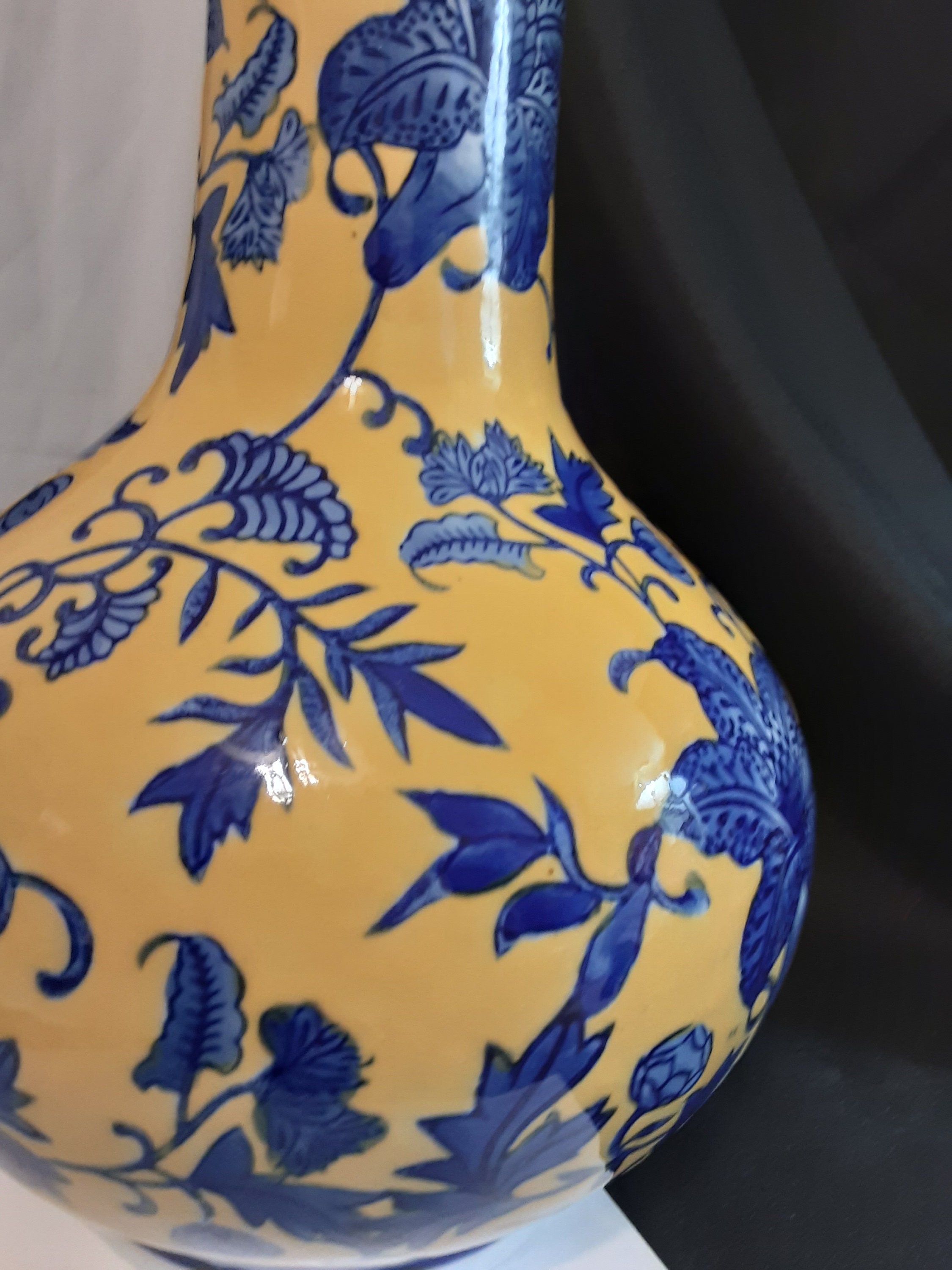 Chinese Yellow Ground Bottle Vase, Vintage Blue and Yellow - Etsy