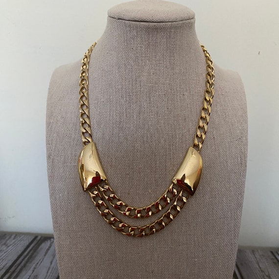 Trifari Goldtone Necklaces Double Chain Front - image 2