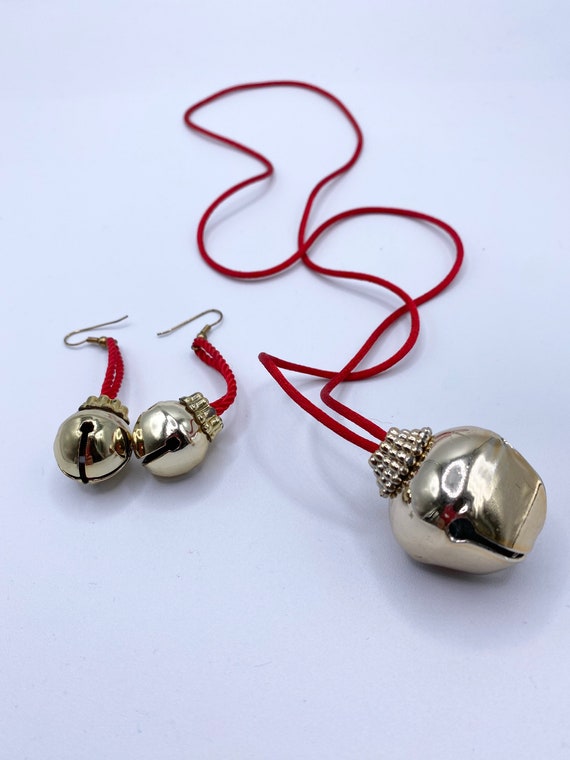 Jingle Bells Earrings Necklace Set Holiday Christm