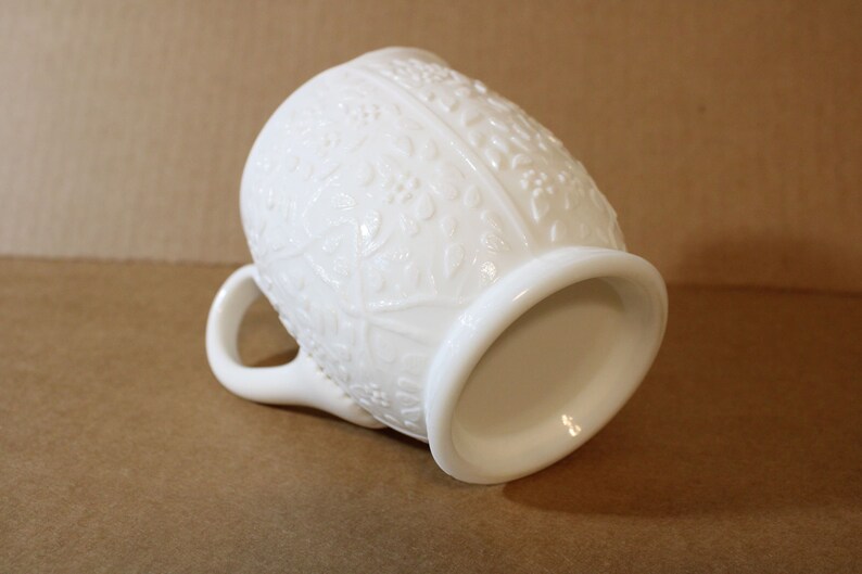 Vintage Milk Glass Creamer/pitcher Large With Leaves Vines Etsy