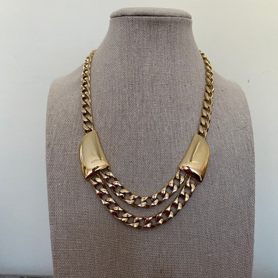 Trifari Goldtone Necklaces Double Chain Front - image 1