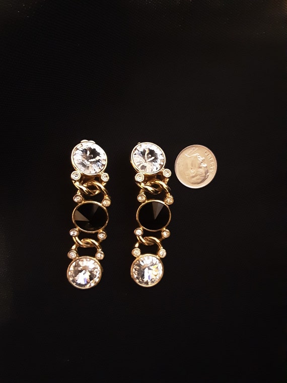 Vintage Lovely Rhinestone and Black Stone Earring… - image 5