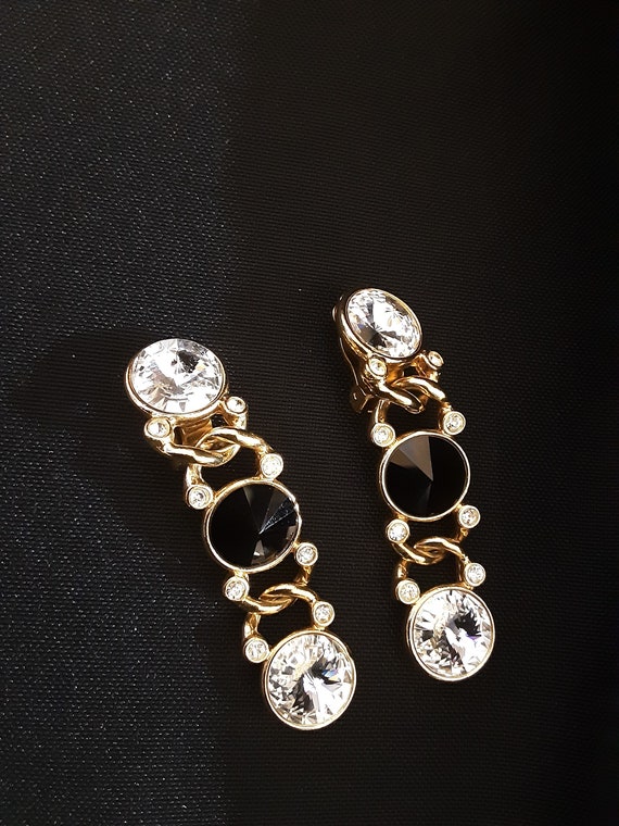 Vintage Lovely Rhinestone and Black Stone Earring… - image 2