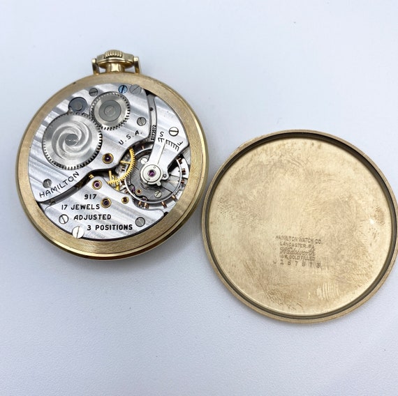 Pocket Watch Hamilton 14K Gold Filled 17 Jewels 1… - image 4