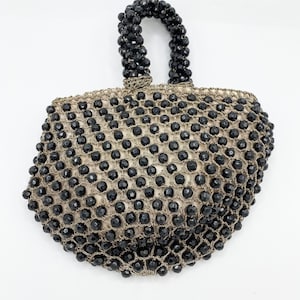 Purse Clutch Evening Bag Antique Victorian Style Handmade Crochet Black Glass bead