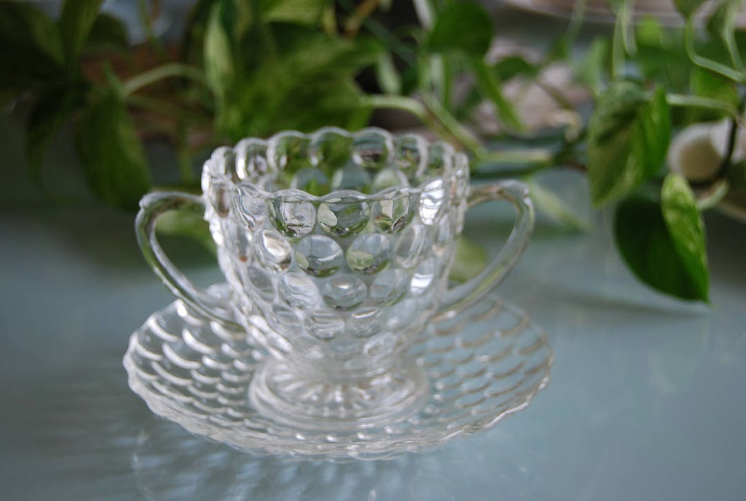 Classic, Depression Glass, Bubbleware Pattern Sugar Bowl and Matching