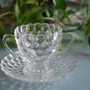 Classic, Depression Glass, Bubbleware Pattern Sugar Bowl and Matching Saucer