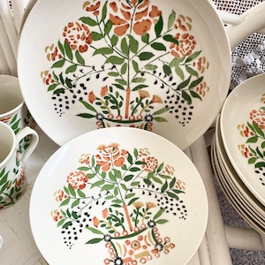 Plates, Cups, Vintage, Botanical Floral , Plants, Earthy, Burnt Orange & Green