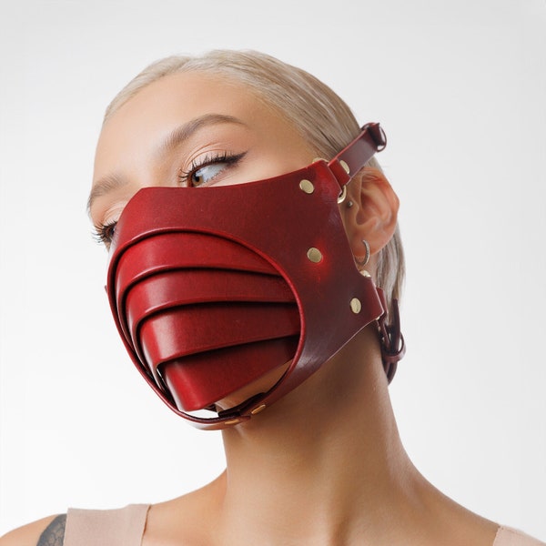 Red Leather Face Mask, Respirator Leather Mask, Cosplay Mask, Cyberpunk Mask, Leather Armory, Diesel Punk Mask, Fantasy Mask