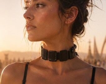 Minimalist Leather Choker, BDSM Collar Necklace for Women, Festival Choker for Burning Man Style
