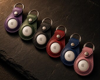 Porta AirTag in pelle personalizzato, portachiavi AirTag con incisione personalizzata, custodia AirTag con monogramma, regalo di anniversario per lui, portachiavi in pelle