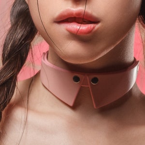 Leather collar choker, fetish choker, pink leather collar, genuine leather wide choker, personalized delicate necklace choker, gift for her image 1