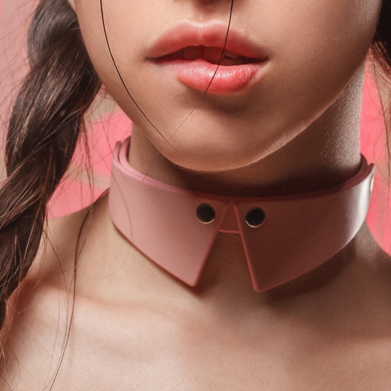 Leather collar choker, fetish choker, pink leather collar, genuine leather wide choker, personalized delicate necklace choker, gift for her image 1