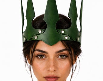 Green Leather Crown Headband, Spiky Fairy Festival Accessory
