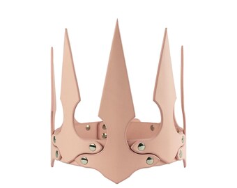 BDSM Leather Crown Headband, Blush Gothic Queen Crown for Alternative Fashion and Fantasy Styling