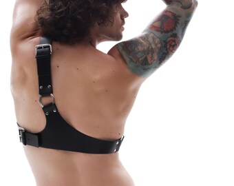One Shoulder Leather Body Harness for Men, Black Buckle Strap for Burning Man, Rave and Gothic Outfits