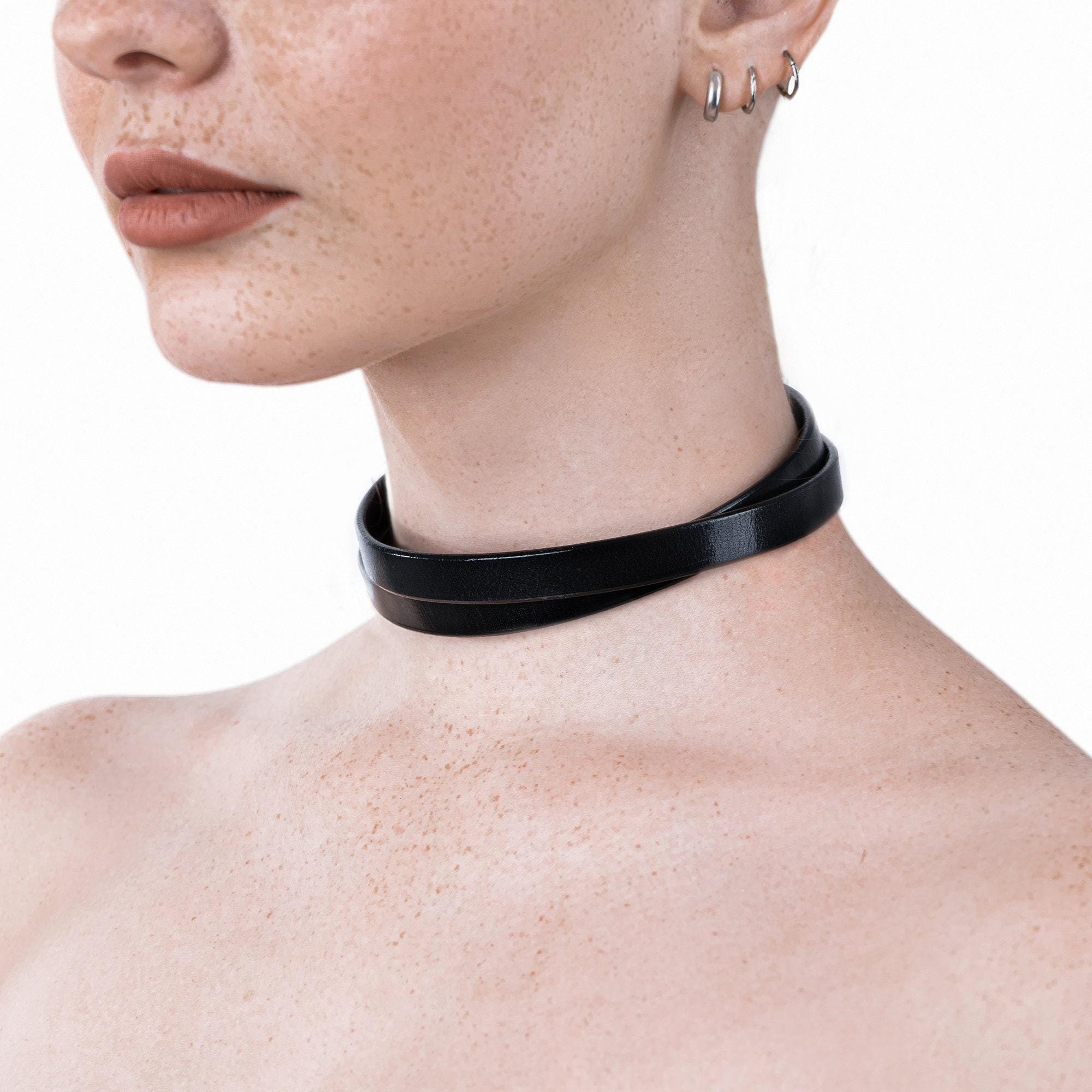 Black Leather Choker Womens Choker Collar Extra Wide Black Faux