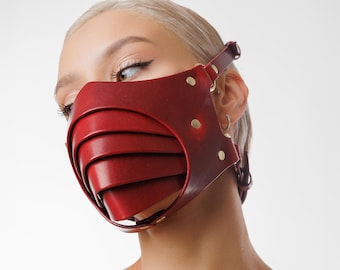 Red Leather Face Mask, Respirator Leather Mask, Cosplay Mask, Cyberpunk Mask, Leather Armory, Diesel Punk Mask, Fantasy Mask