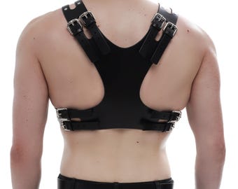 Genuine Leather Architectural Chest Harness, Men's Statement Bodywear