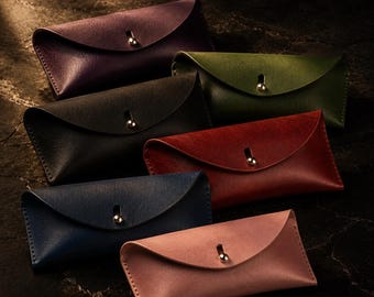 Handmade Vegetable Tanned Leather Sunglasses Case, Snap Closure Eyewear Cover