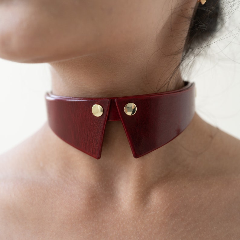 Leather collar choker, fetish choker, pink leather collar, genuine leather wide choker, personalized delicate necklace choker, gift for her Red