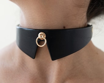 O ring choker, o ring collar, black leather choker, choker necklace