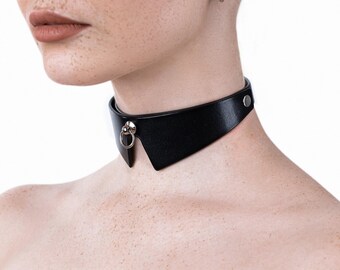 Black Leather Collar Choker, Tiny Choker Necklace, Premium Genuine Leather Fetish Choker, Handmade Unique Choker, Sexy Gift for Her