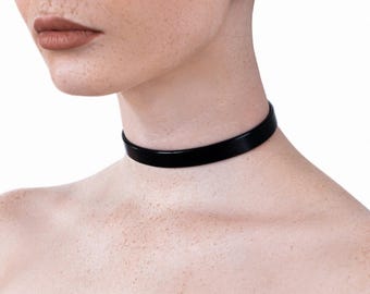 Skinny Black Cosplay Choker, Luxury Genuine Leather Choker, Basic Everyday Choker, Grunge Choker Necklace, Sexy Gift for Her