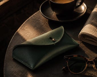 Handmade Italian Leather Glasses Case, Snap Closure Sunglasses Holder