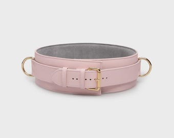 Pink Leather Belt with Thigh Cuffs, Minimal Gothic Leather Accessories