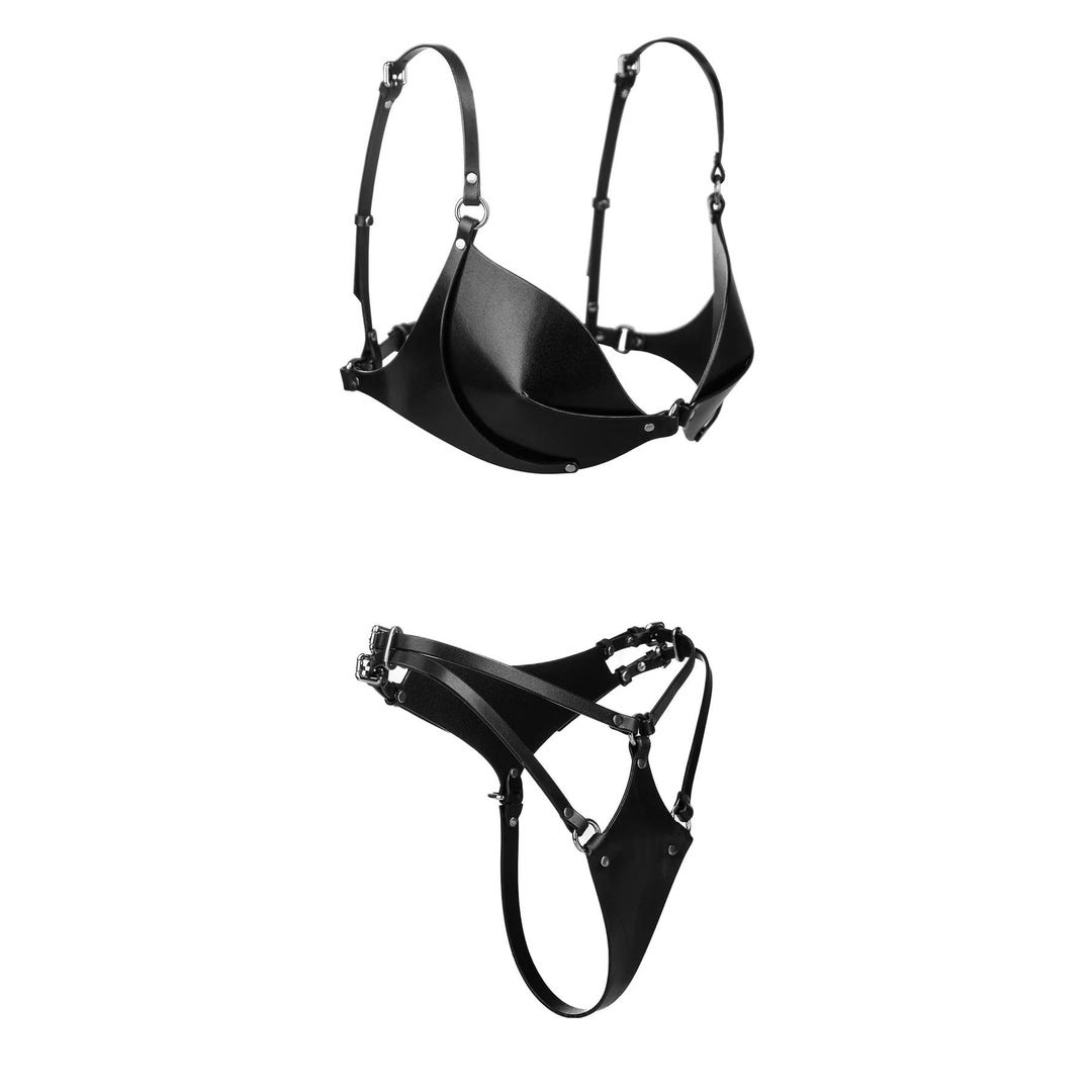 Luxury Leather Lingerie Set, Leather Lingerie Bra & Panties, Real