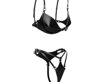 Luxury Leather Lingerie Set, Leather Lingerie Bra & Panties, Real Leather Lingerie Set, Christmas Gift for Her, Fetish Lingerie, Mature