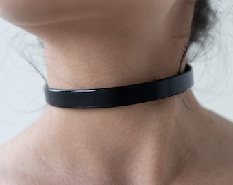 Mini Basic Black Choker, Thin Minimalistic Leather Choker, Genuine Leather Choker Necklace, Luxury Slim Choker, Kitty Collar for Her