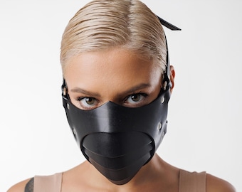 Leather Face Mask, Cosplay Mask, Mask for Role Play Games, Leather Respirator, Leather Armory, Cyberpunk Mask, Sexy Christmas Gift