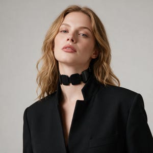Wide Black Leather Choker, Minimalist Gothic Collar Necklace, Punk Statement Choker for Festival Looks