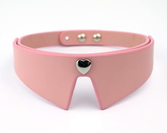 Soft Pink Genuine Leather Choker, Heart Collar for Women, Statement Leather Jewelry