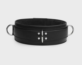 Black Leather Wide Belt with Side O-Rings, Gothic Waist Harness Style Accessory