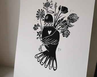 Linocut - Farewell