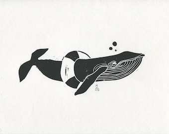 Linocut - The taste of salt - Whale