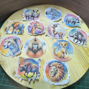 12 Stickers autocollants Les animaux de la Savane