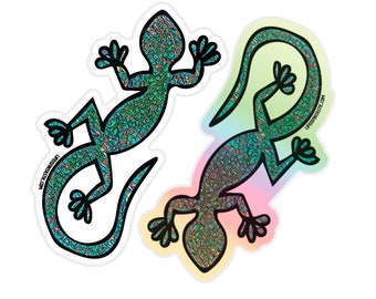 Gecko Sticker 2 Pack, Cute Lizard Vinyl Decals, Holographic Gecko Sticker, Reptile Lover Gift, Water Bottle Laptop Phone Decal
