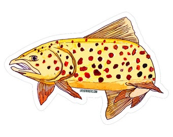 Brown Trout Sticker, Watercolor Fish Vinyl Decal for Fly Fishing, Anglers, Tackle Boxes, Water Bottles & Coolers