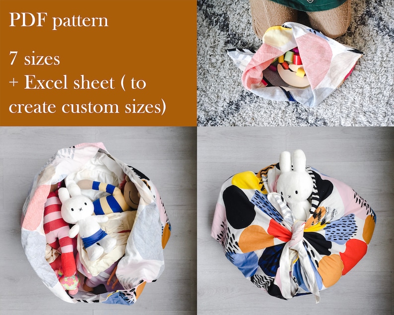Tsuno Tie Bag PDF Sewing Pattern xxs xxl Azuma Bukuro Bento Bag Beginner Sewing Pattern Quick Sewing Project Reusable Gift Wra image 4