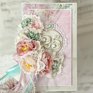 25e anniversaire Cartes de voeux 3D style minable, Délicat, Fleurs, carte romantique pour ANNIVERSAIRE / Carte d'anniversaire personnalisée / 40e anniversaire