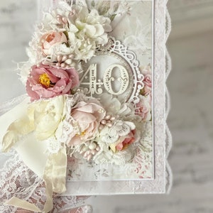 Biglietti di auguri 3D per il 40° compleanno in stile shabby, fiori, biglietto romantico per COMPLEANNO, anniversario / Biglietto di compleanno personalizzato / 21° compleanno
