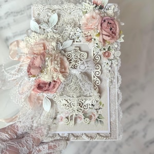 Biglietto di auguri di compleanno di lusso fatto a mano - Pizzo vintage e fiori - Ricordo 3D con scatola regalo