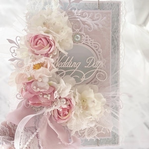 Pink Wedding Card - Handmade 3D Floral Lace Greeting - Romantic Shabby Chic Keepsake with Gift Box