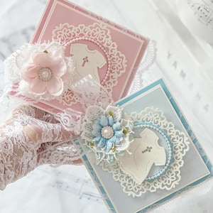 Baby Taufe Grußkarten für Mädchen & Junge, Geschenkkarte zur Taufe, 10x15cm Zarte, florale Karte zur Taufe, Handmade Taufeinladung