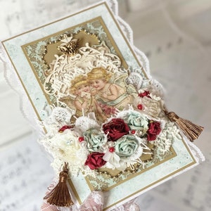 3D wedding card with angels & roses / Floral greeting card for wedding, engagement, anniversary / Flowers wedding card / 3D Wedding envelope
